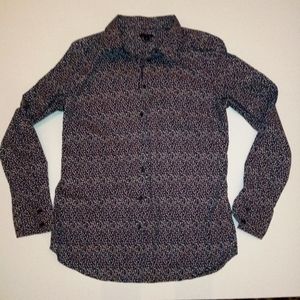 Ann Taylor Cotton Button Down Collared Shirt 10 navy blue